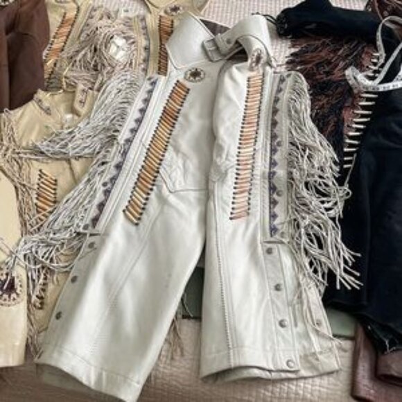 Tribe America Pants - Real 100% Leather Tribe fringe pants festival motorcycle Native American chaps